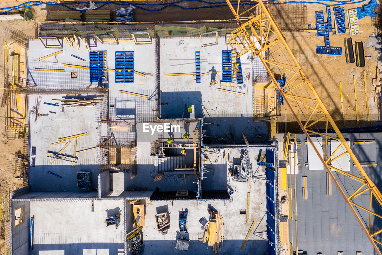 Construction site and equipment - aerial view. residential building