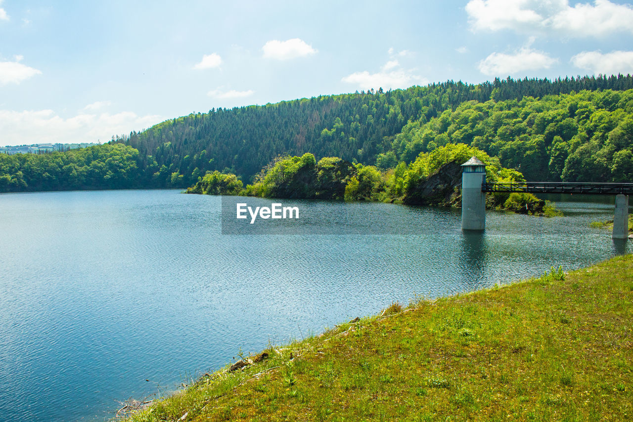 SCENIC VIEW OF LAKE AMIDST TREES AGAINST SKY