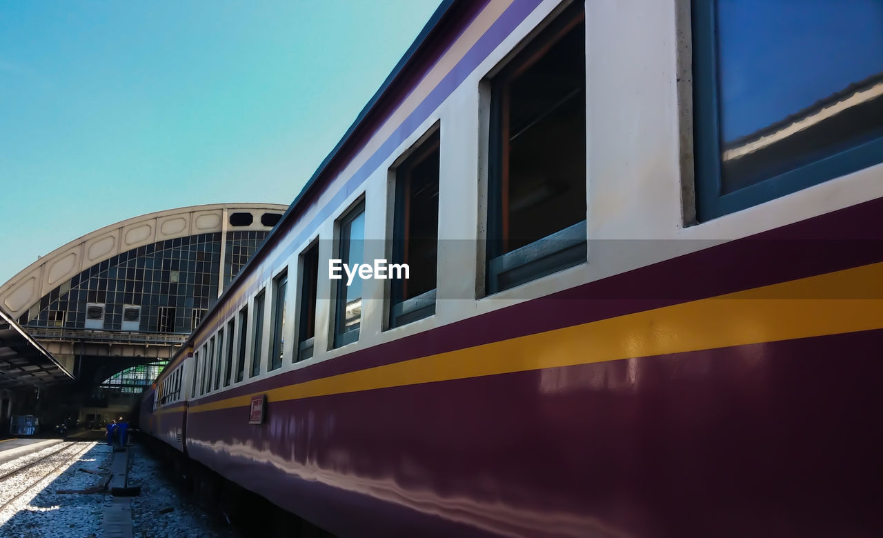 Low angle view of train at railroad station platform