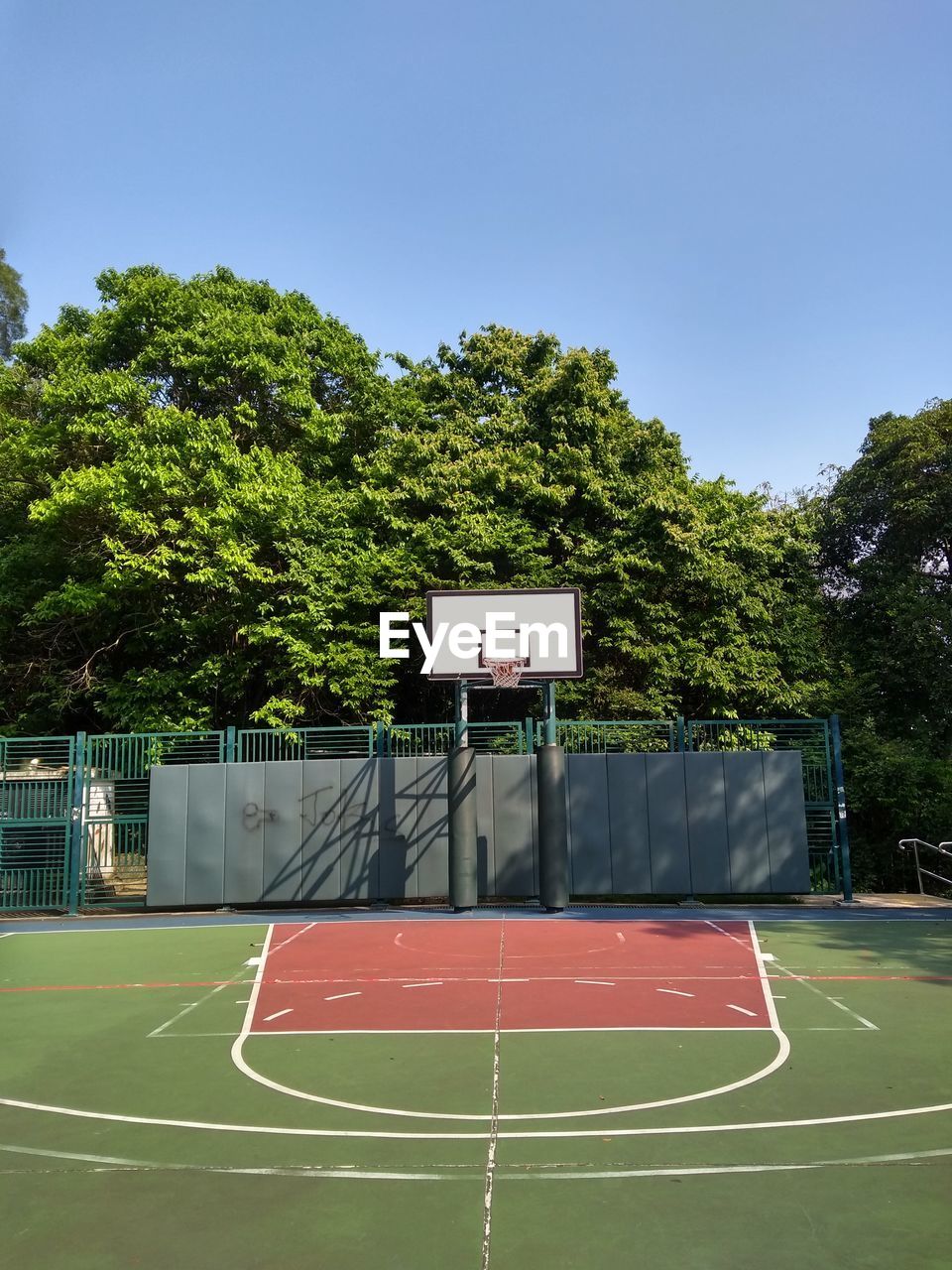 Basketball court with trees