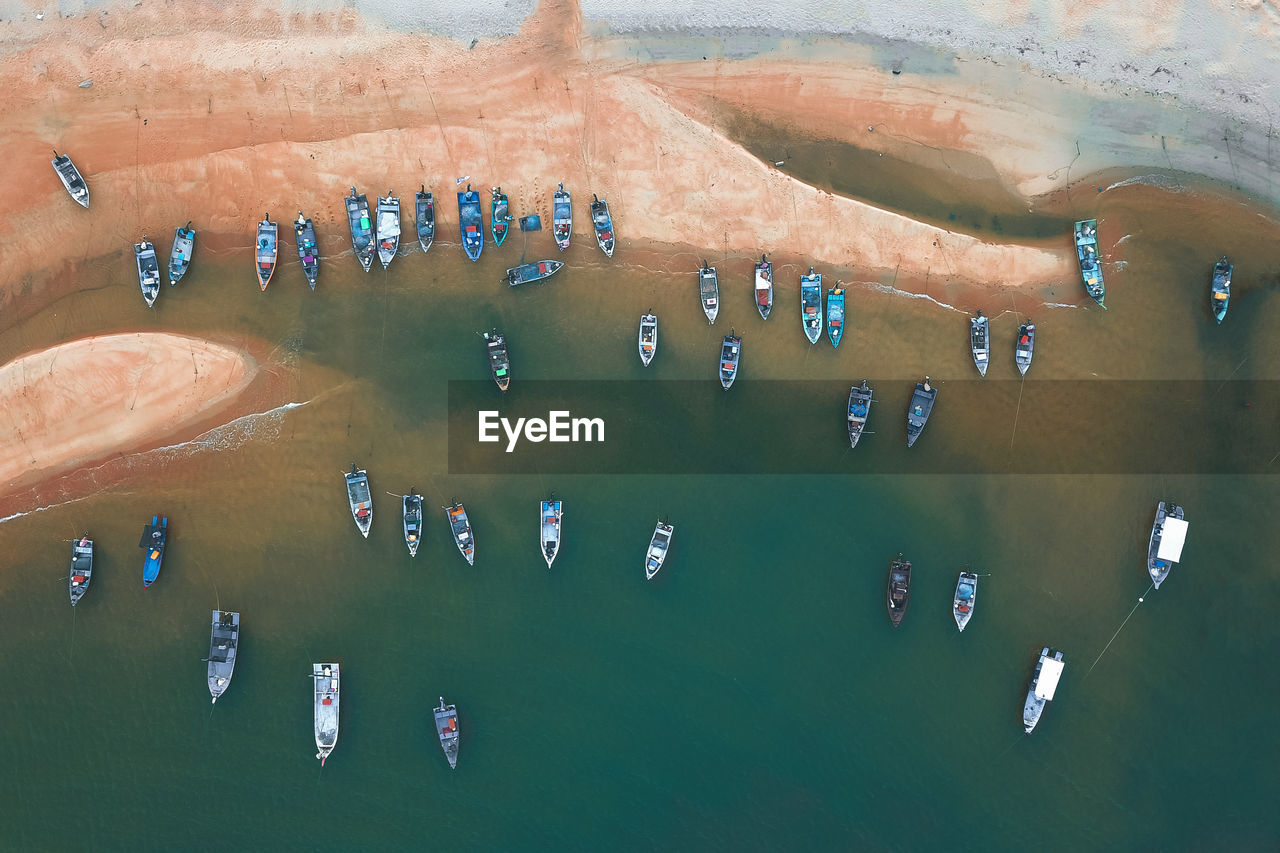 High angle view of boats in water