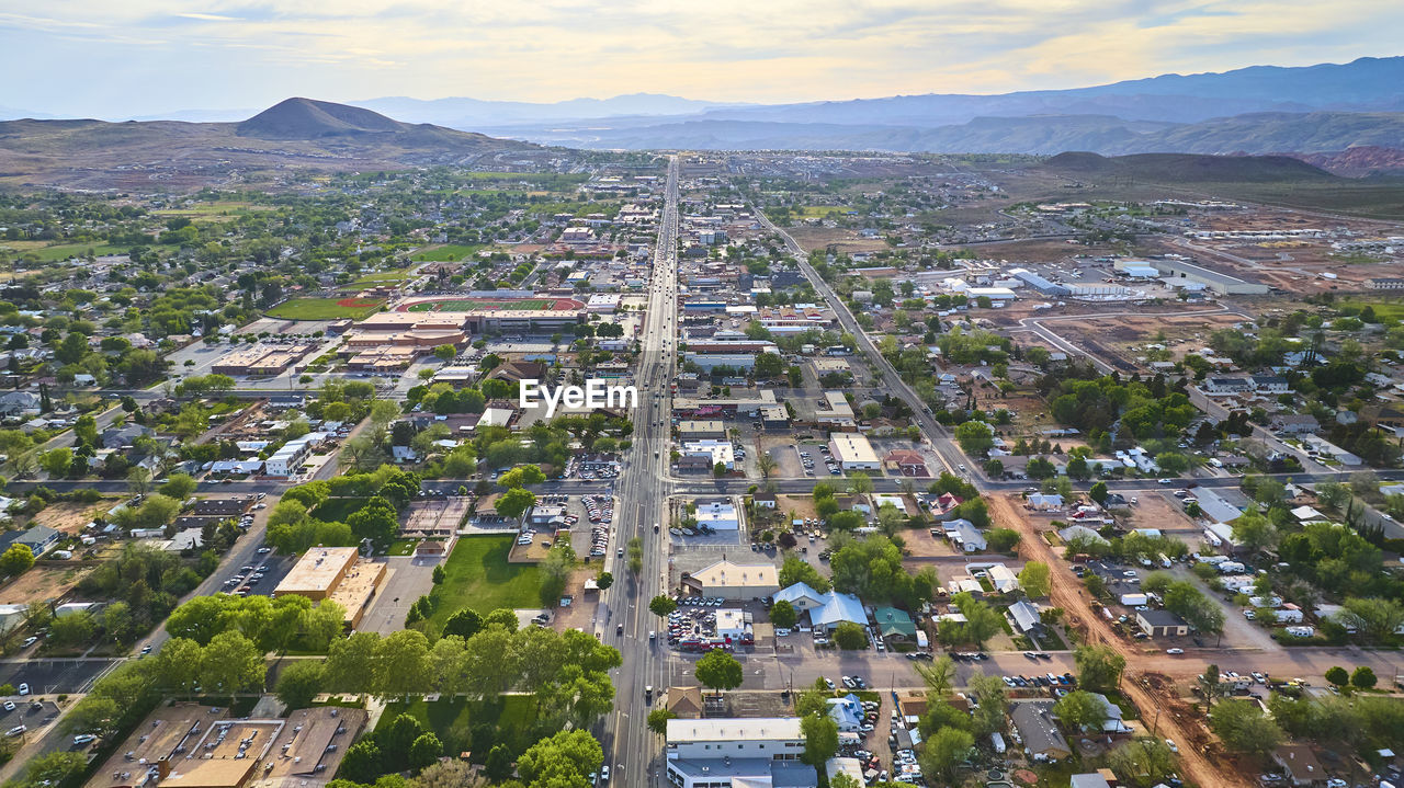 high angle view of cityscape against sky