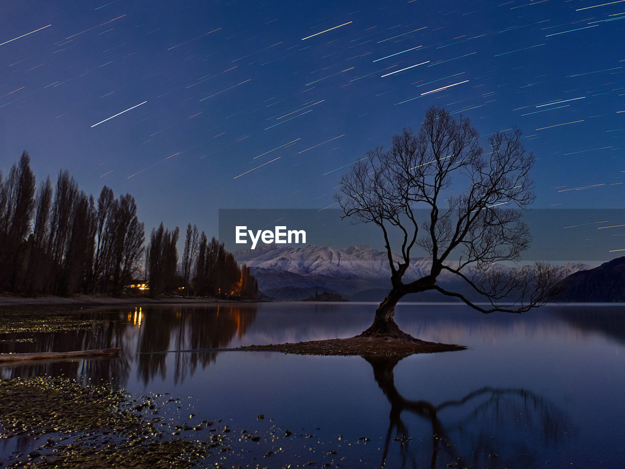 star, sky, scenics - nature, tree, reflection, night, water, beauty in nature, lake, tranquility, nature, astronomy, tranquil scene, plant, space, landscape, environment, dawn, long exposure, moonlight, no people, land, evening, blue, idyllic, non-urban scene, mountain, forest, space and astronomy, bare tree, galaxy, star field, star trail, constellation, outdoors, science, cloud, twilight