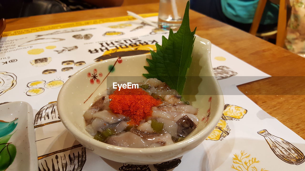 HIGH ANGLE VIEW OF FOOD SERVED ON TABLE