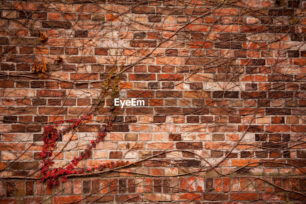 FULL FRAME SHOT OF BRICK WALL IN RED BUILDING