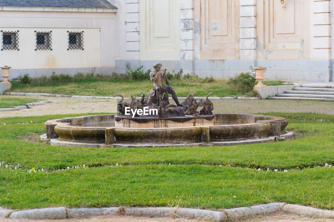 Beautiful fountain with no wate. el pardo royal palace