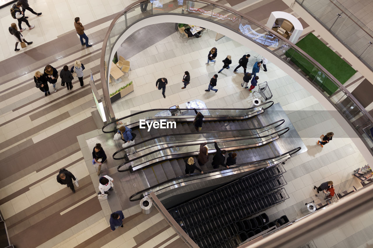 High angle view of people at shopping mall