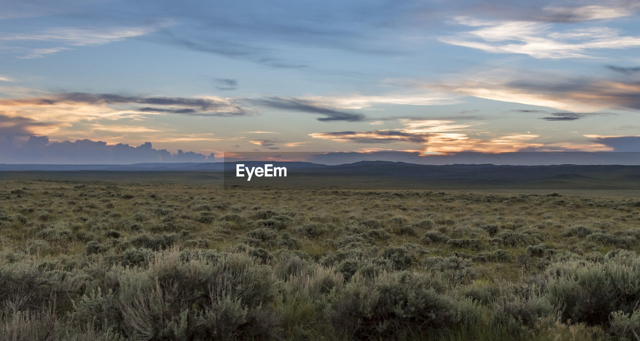 SCENIC VIEW OF LANDSCAPE AGAINST SKY DURING SUNSET