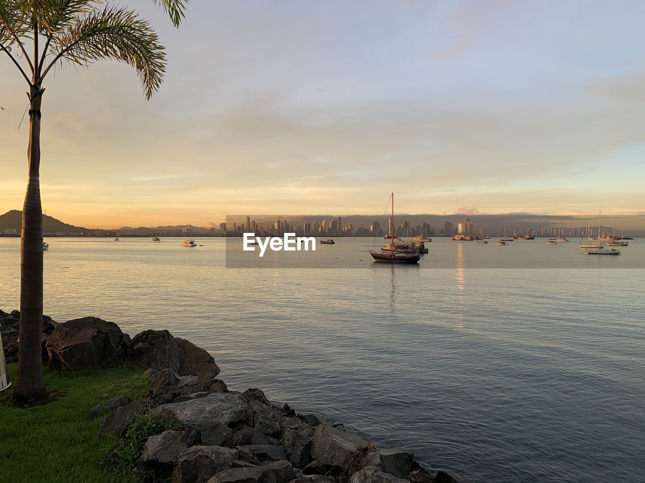 Scenic view of sea against sky during sunset