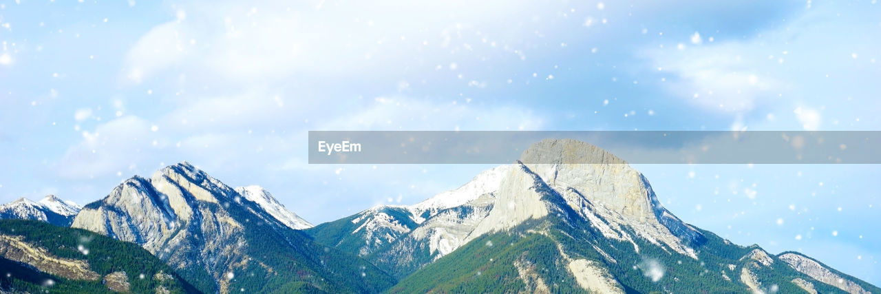 Panoramic view of snowcapped mountains against sky