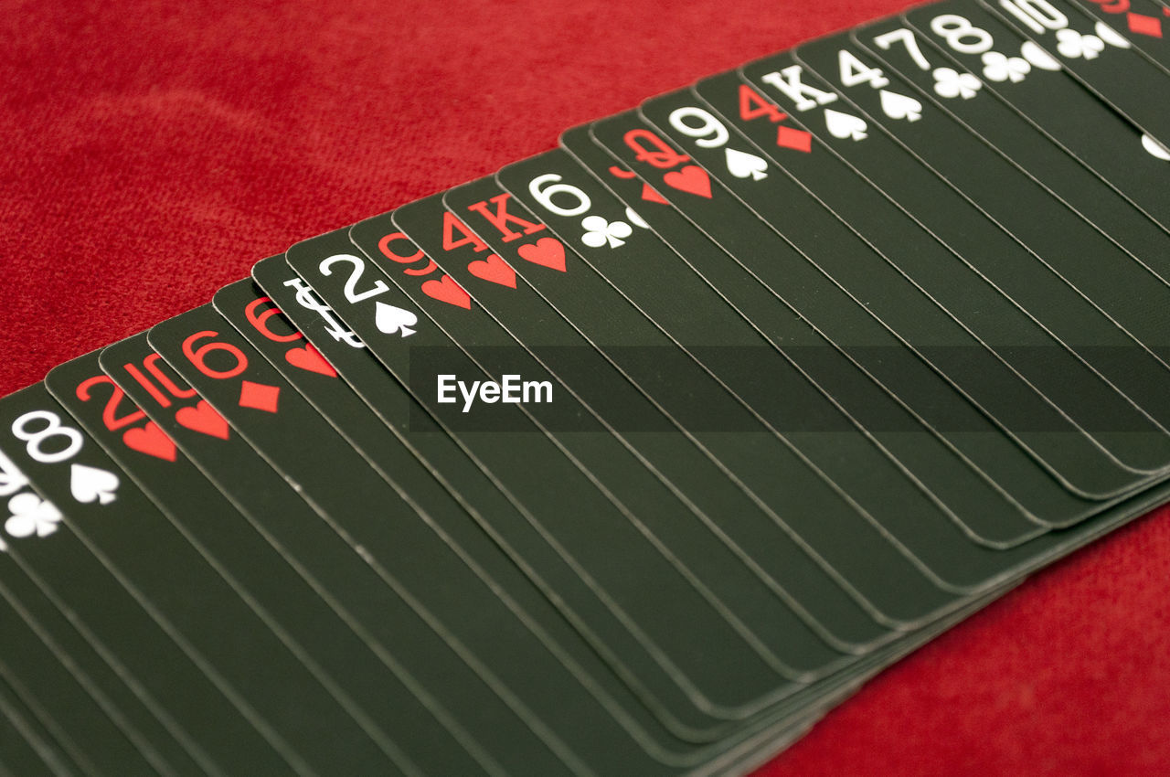 Close-up of gambling cards on table