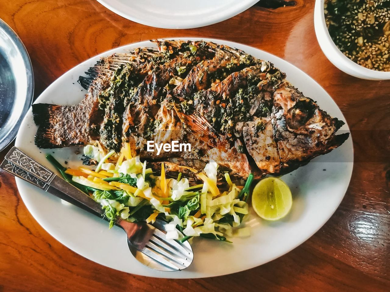 High angle view of meal served in plate