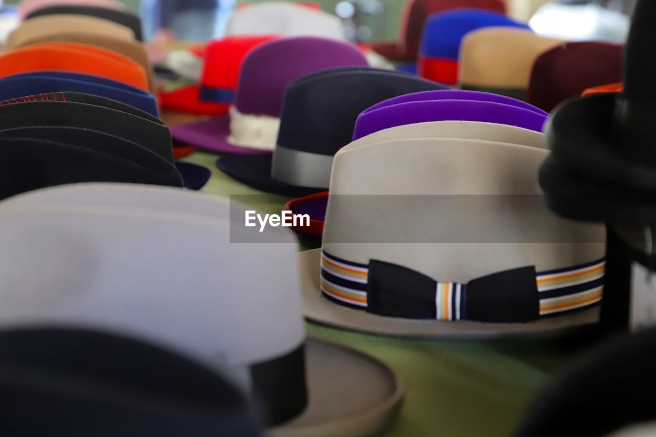 Display of hat at market stall