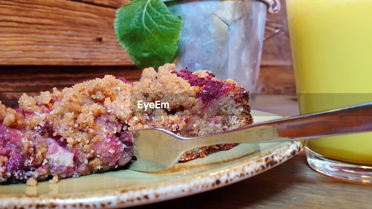 Close-up of cake in plate on table