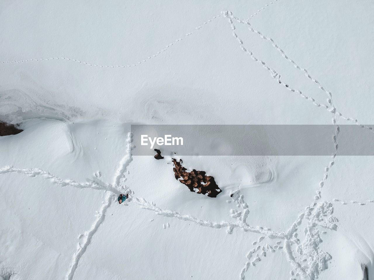 High angle view of snow on field