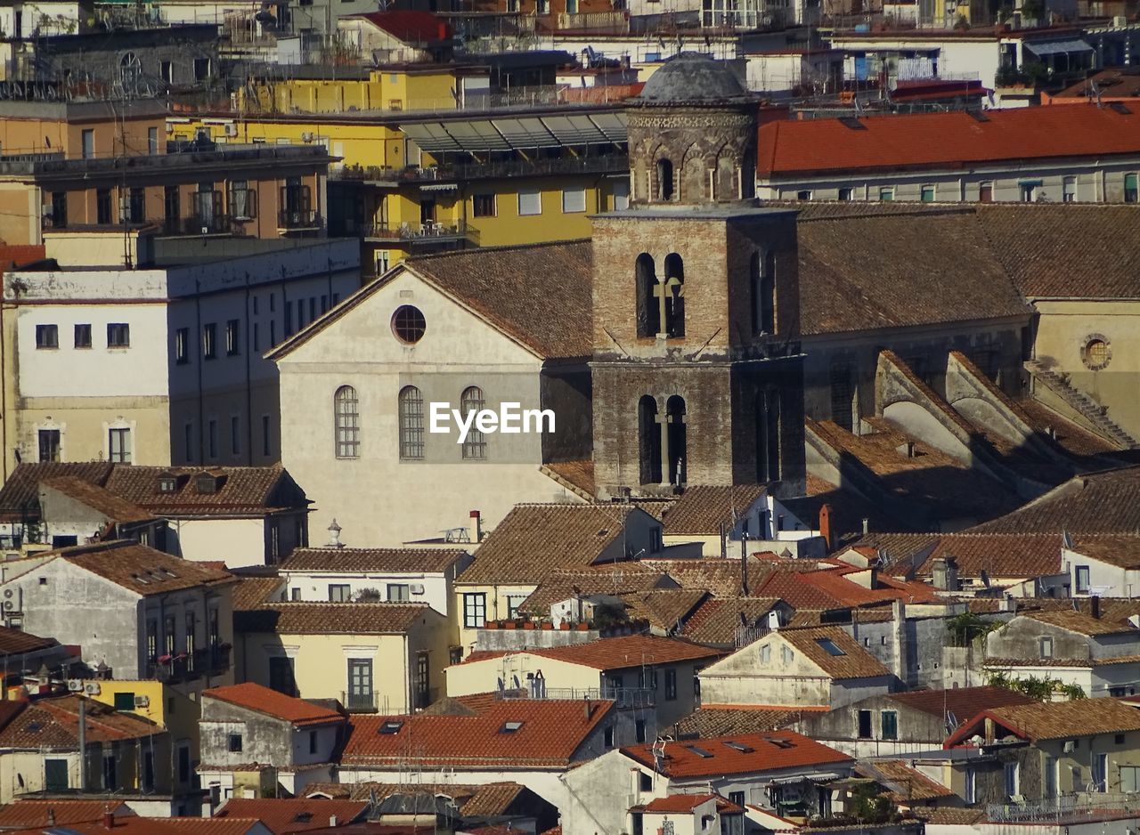 High angle view of buildings in city