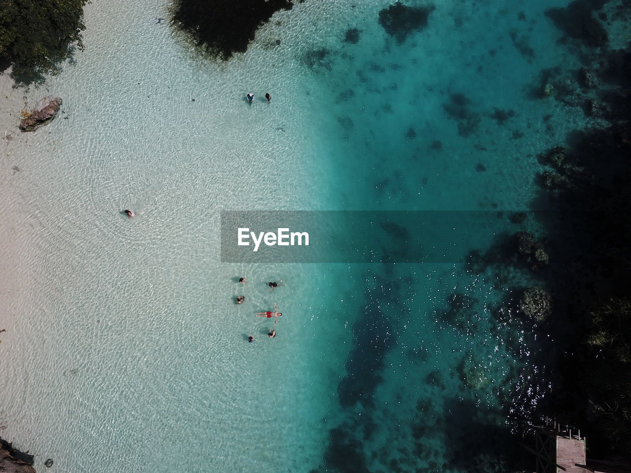 Aerial view of people swimming in sea