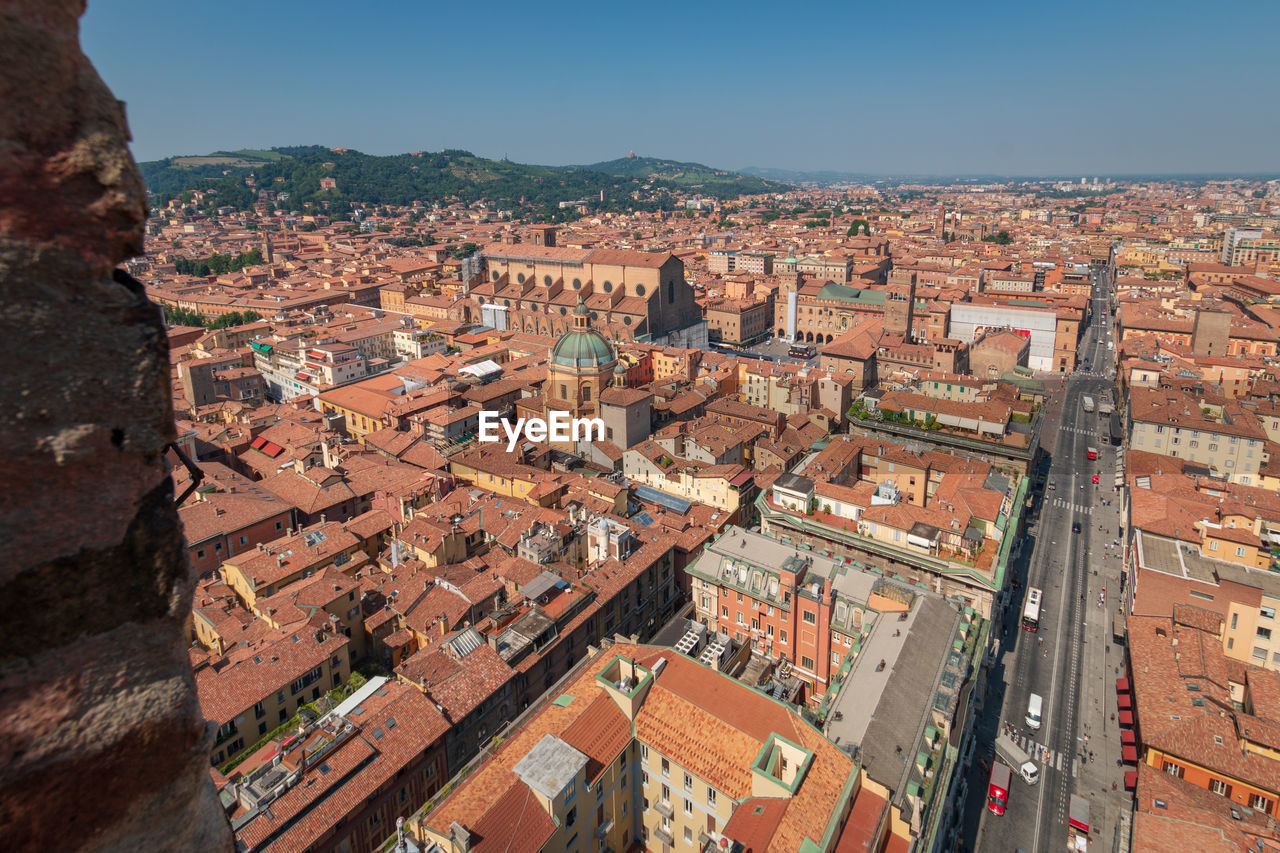 High angle shot of bologna townscape against clear sky