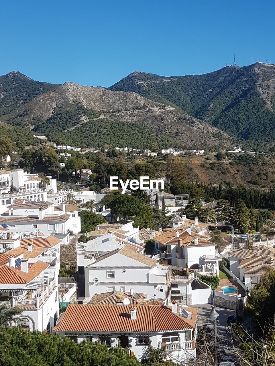 High angle view of townscape against sky