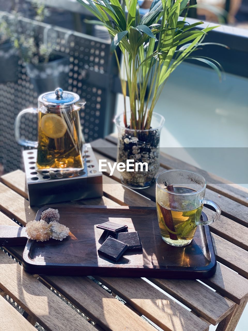 Glass of tea on table at home