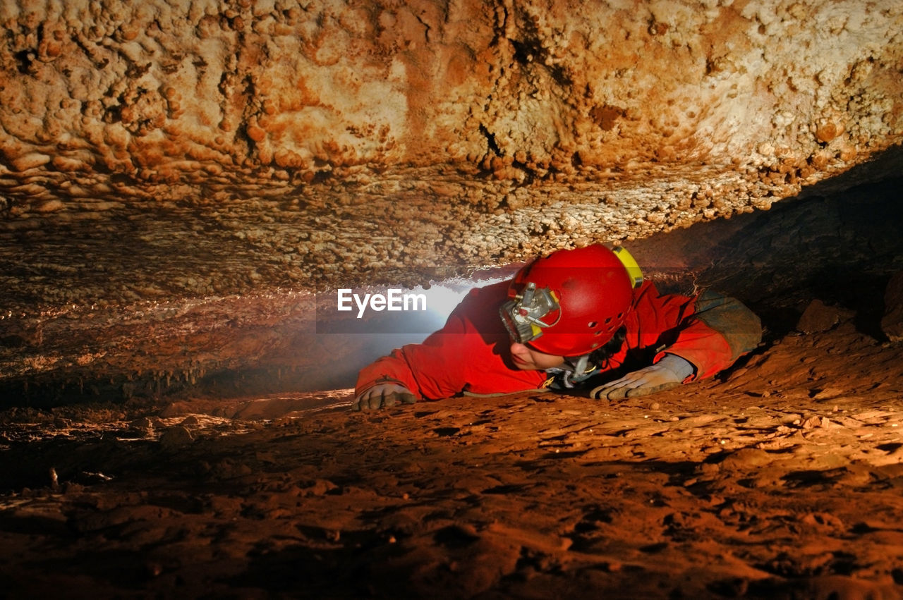 Close-up of miner in cave