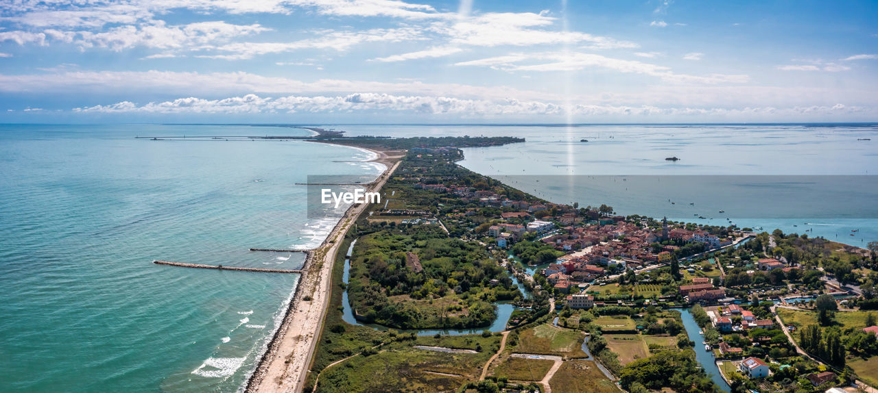 Aerial view of the lido de venezia island in venice, italy.