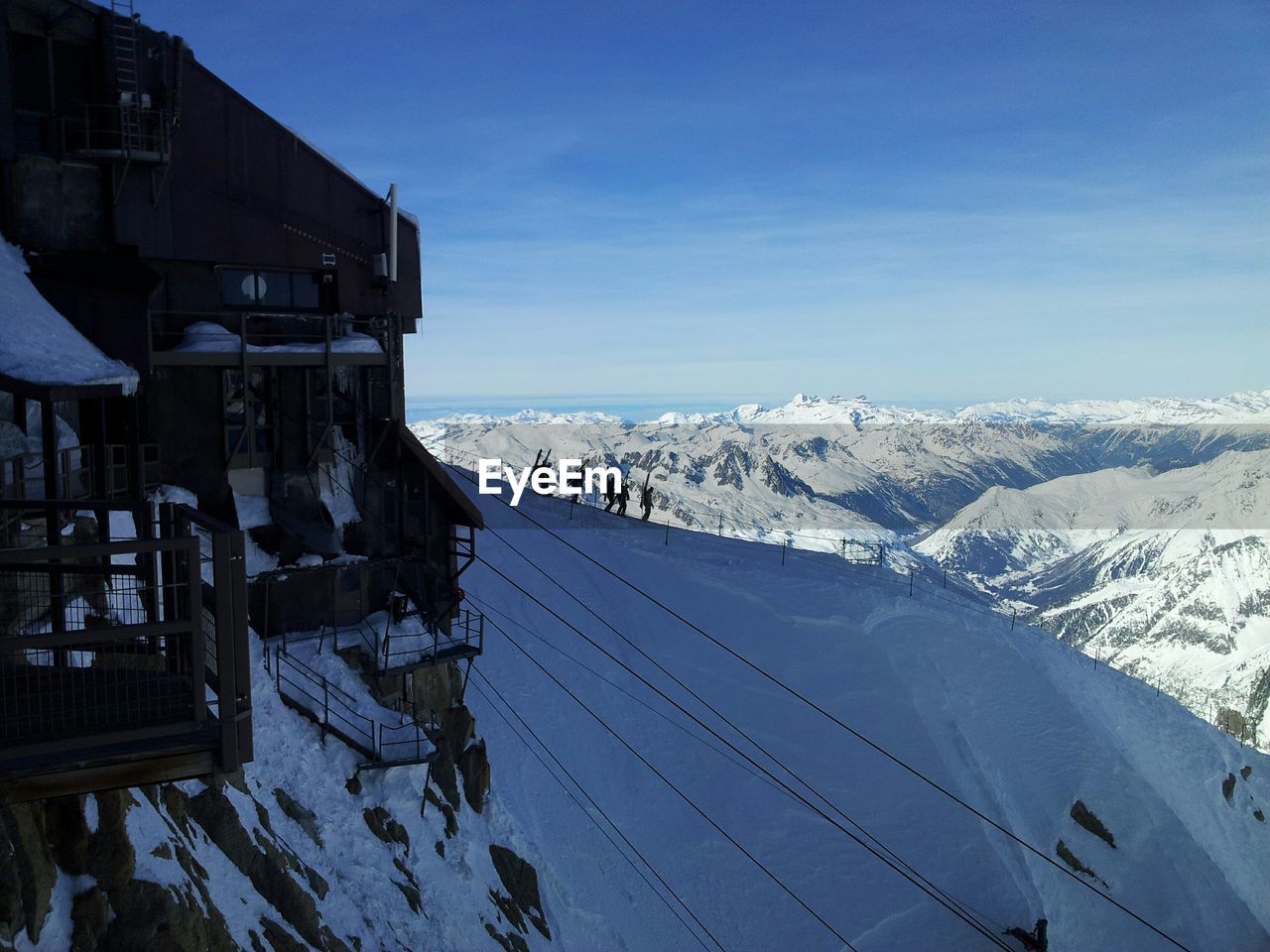 Scenic view snowcapped mountains against blue sky