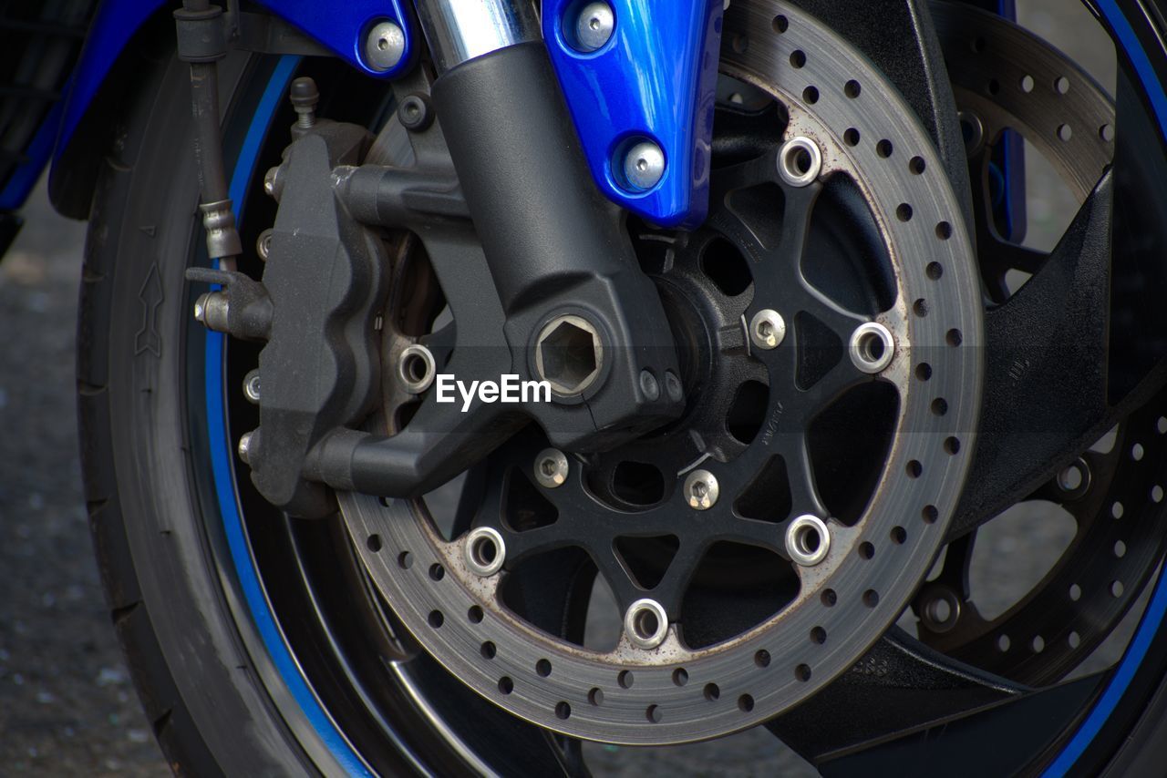 Close-up of motorcycle wheel