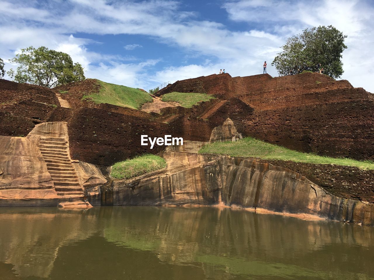 REFLECTION OF SKY ON WATER IN PARK AGAINST CLOUDY DAY