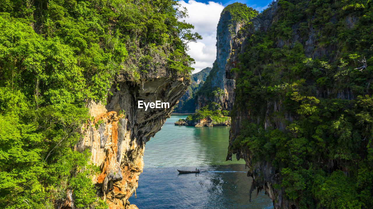 Scenic view of sea and trees