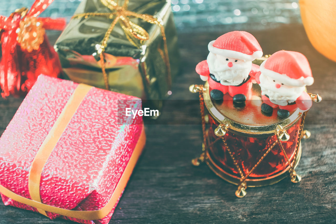 Close-up of christmas decoration on table