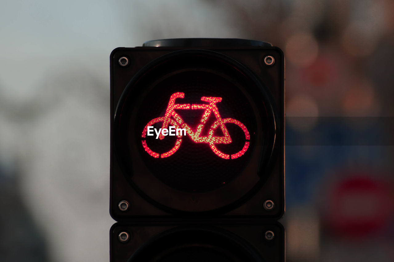 Sustainable transport. bicycle traffic signal, red light, stop sign, road bike, free bike 