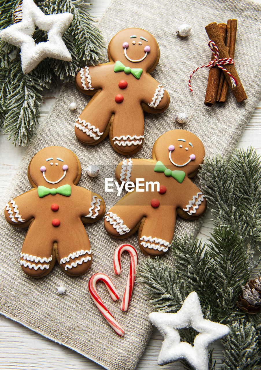 Christmas gingerbread cookies on a textile background. homemade delicious christmas gingerbread