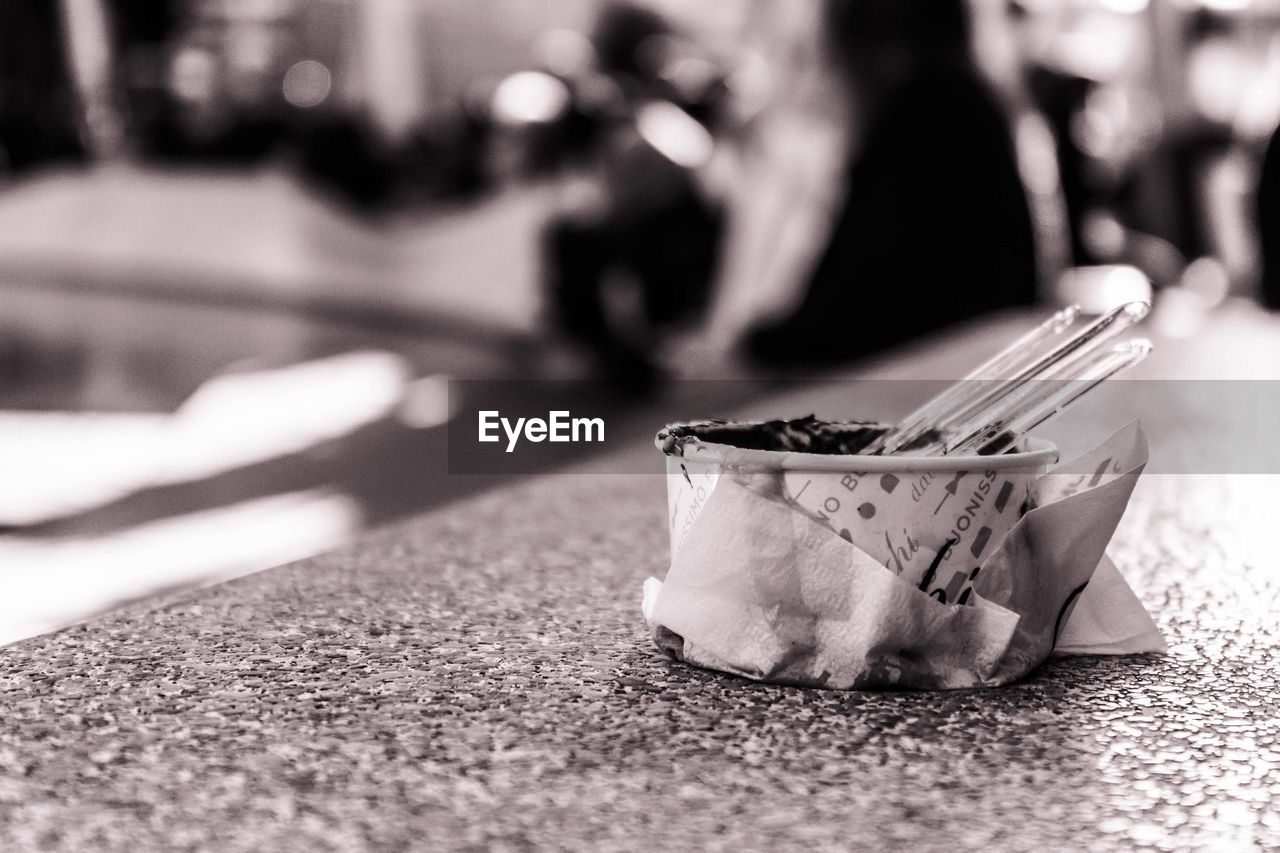 Close-up of ice cream on table