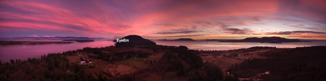 Panoramic view of landscape against sky during sunset