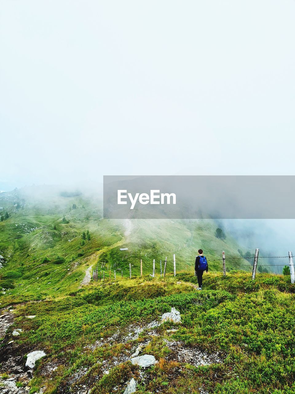 rear view of man standing on mountain