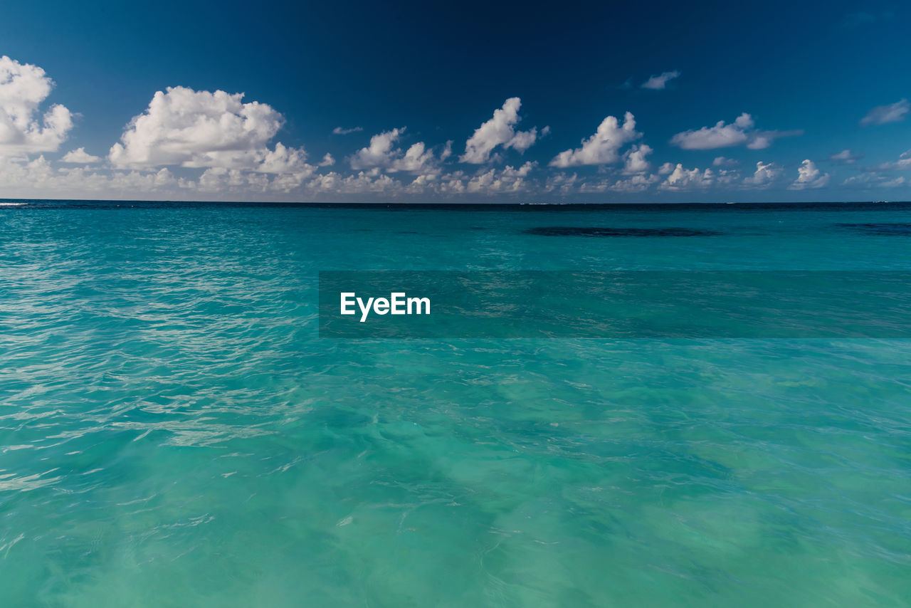 Scenic view of sea against blue sky