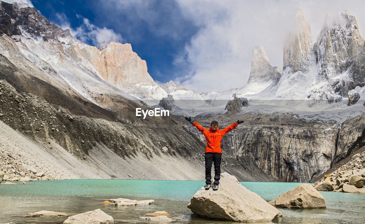 Female hiker at torres del paine national park, patagonia