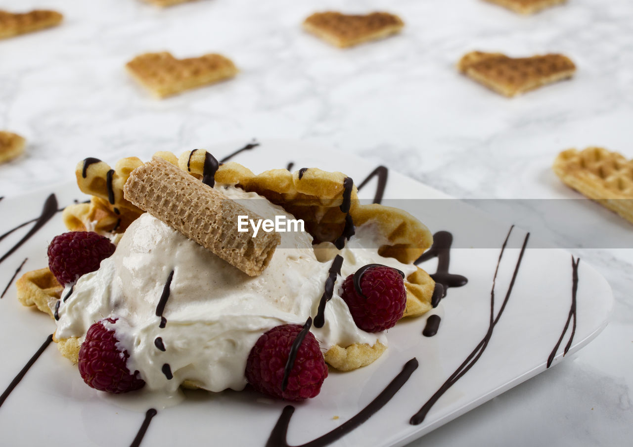 Close-up of sweet food in plate on table