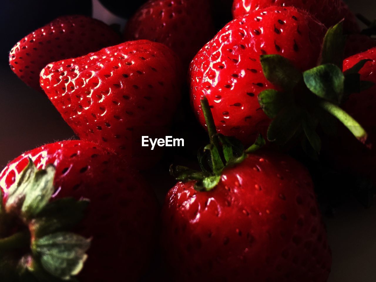 High angle view of fresh strawberries on table