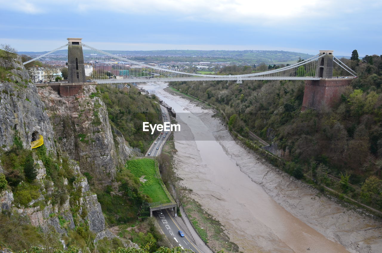 High angle view of bridge over river against sky