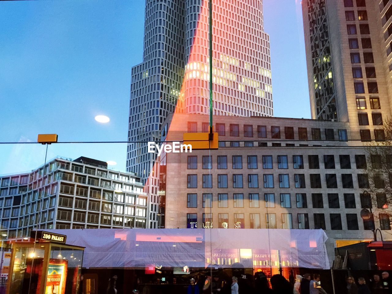 Low angle view of skyscrapers against clear sky