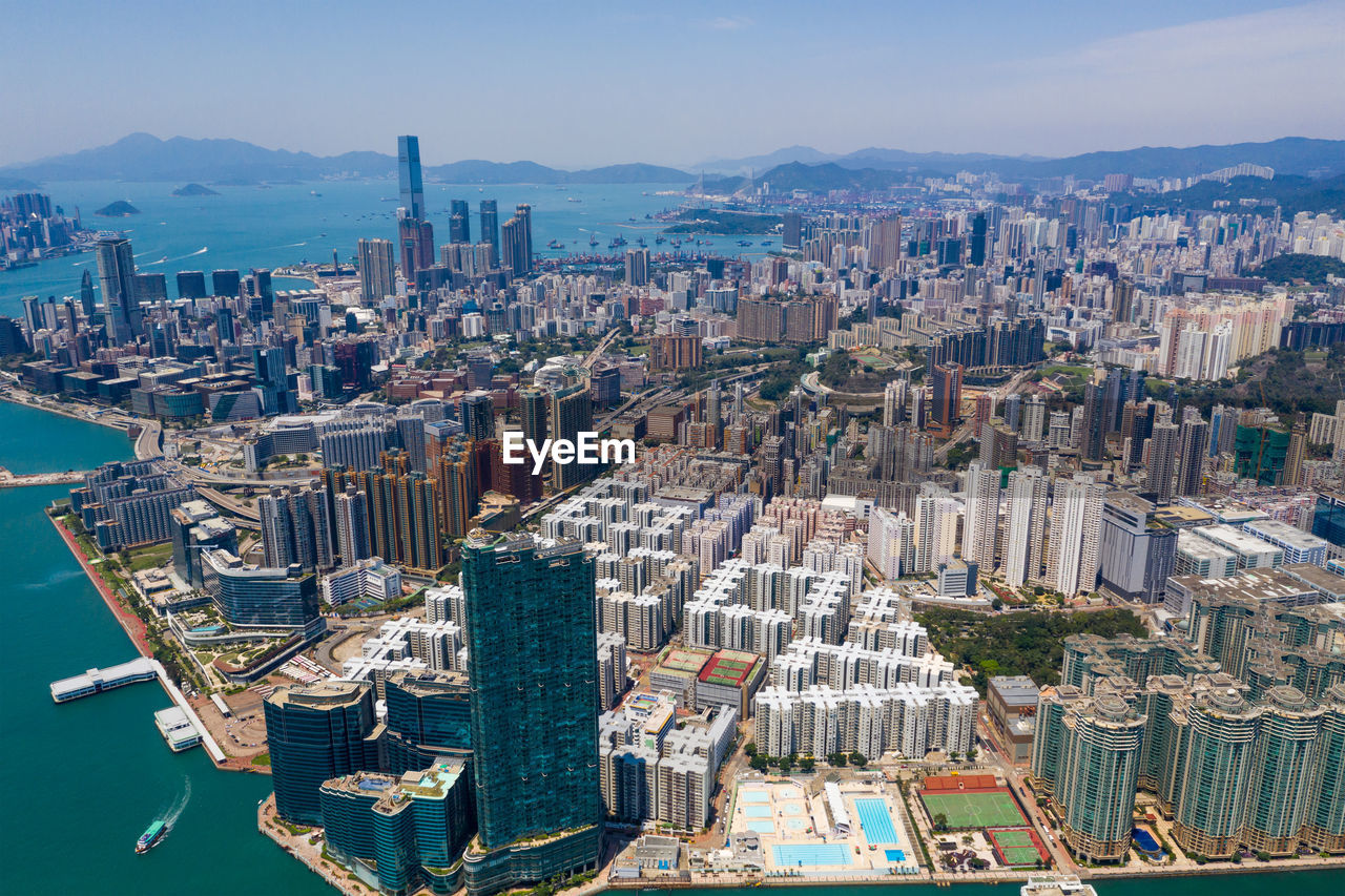 Aerial view of modern buildings in city