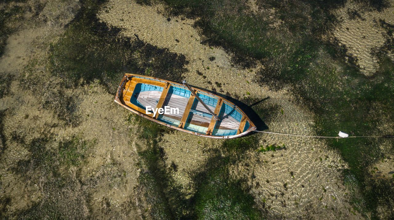 High angle view of  beach boat