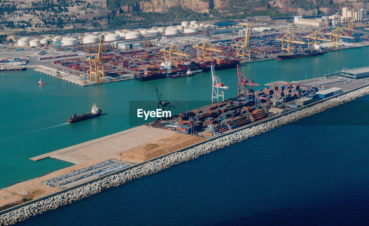 A tanker sails in the port of barcelona