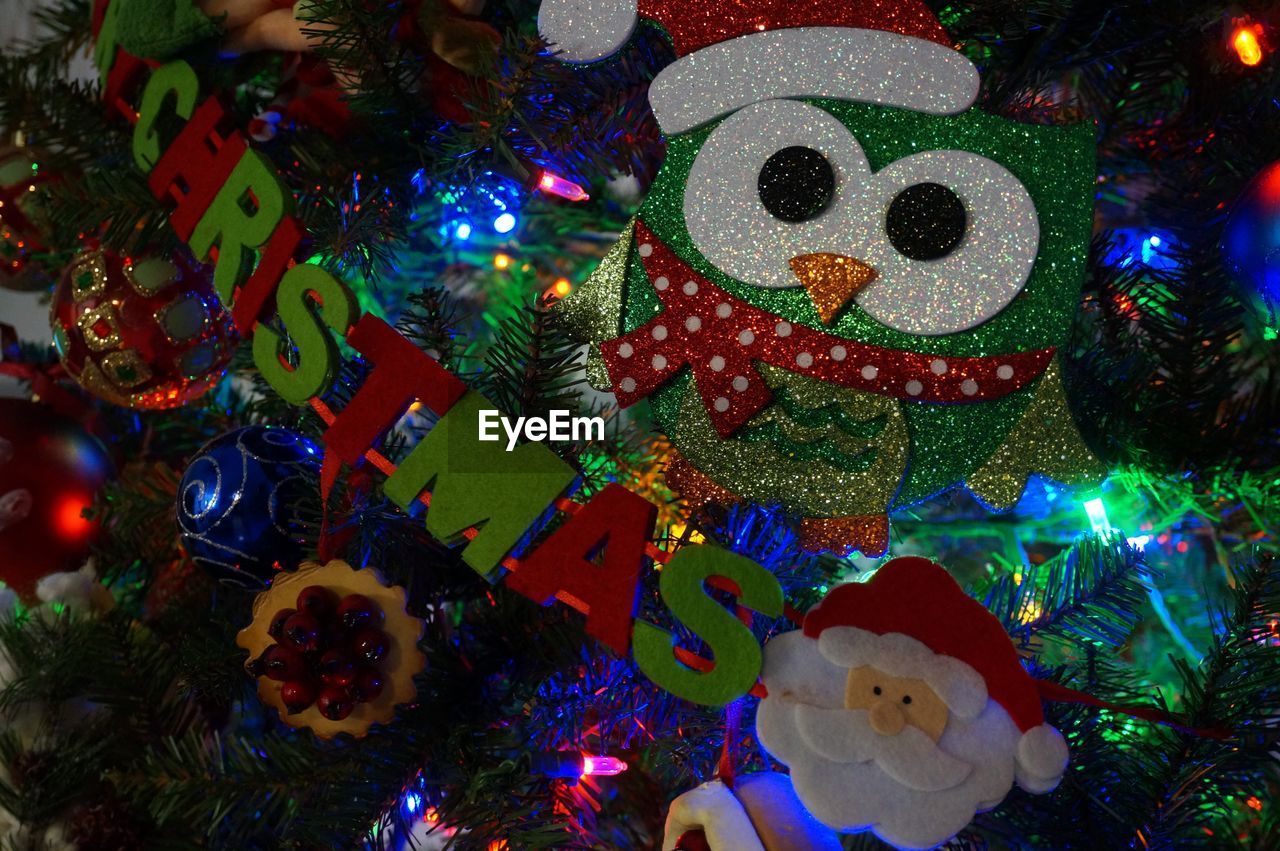 Close-up of illuminated christmas tree at night