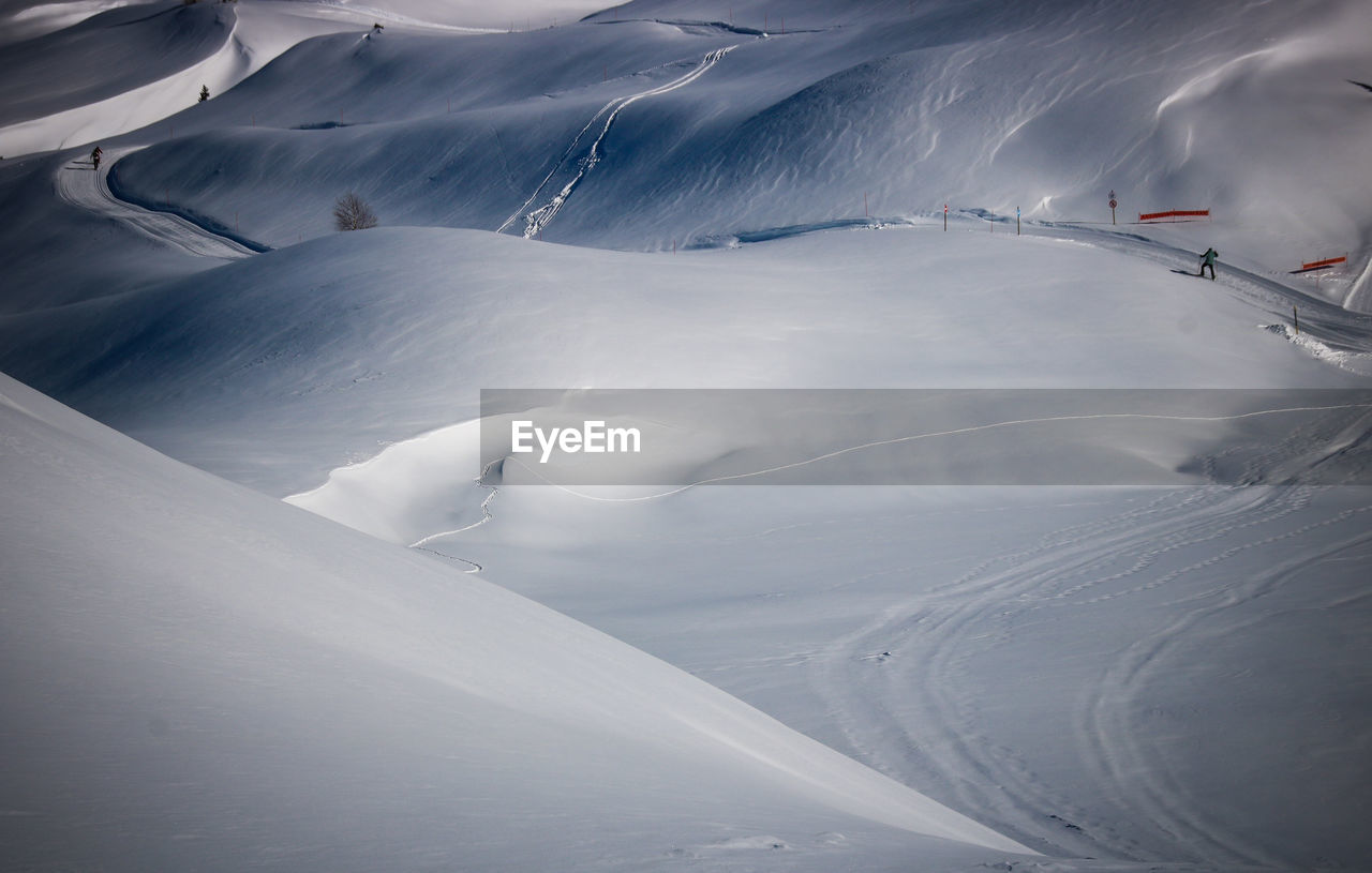 High angle view of snow covered landscape