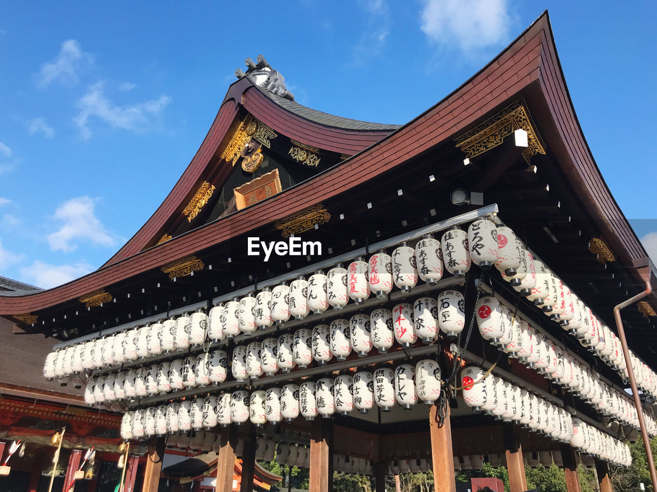 Low angle view of traditional temple against sky in japan