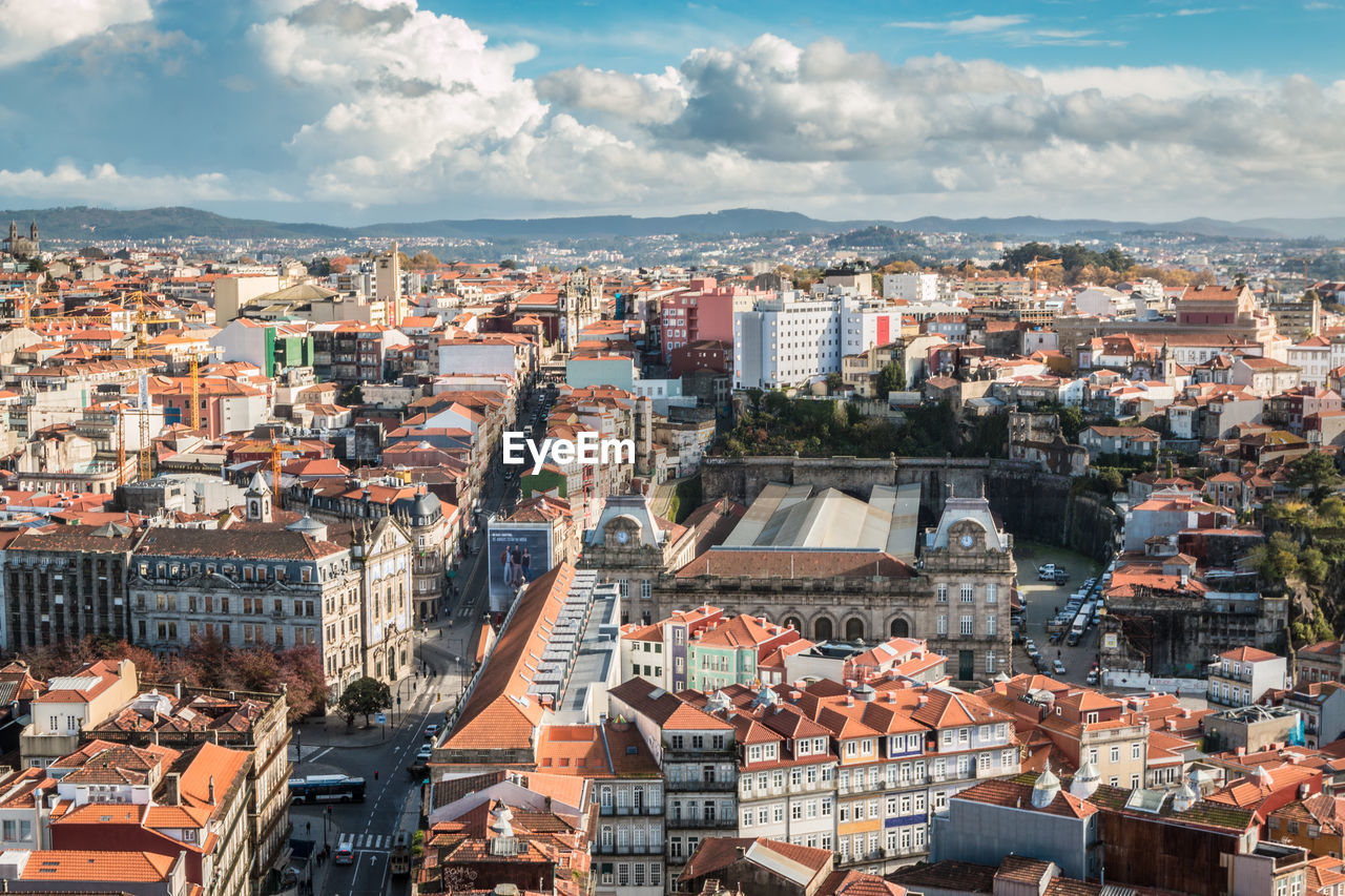 High angle view of buildings in city