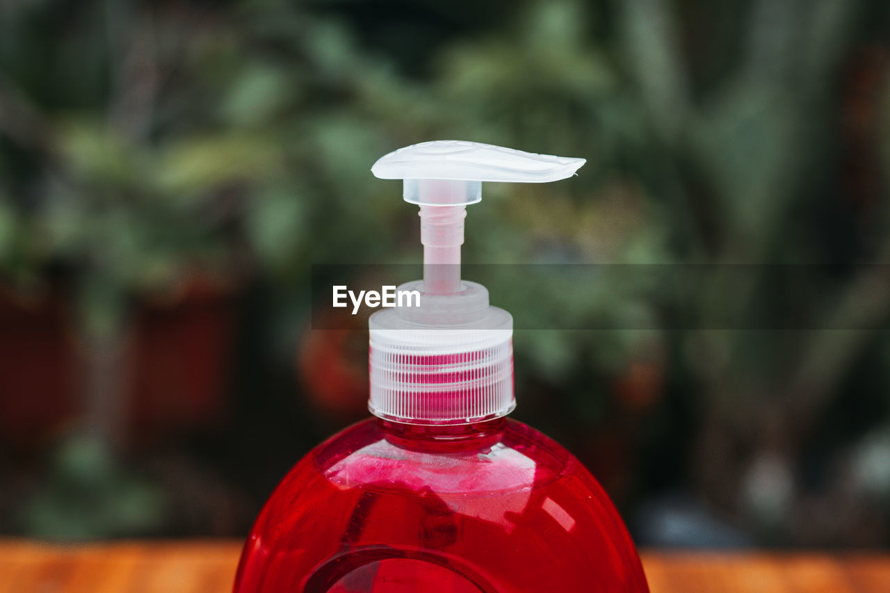 Close-up of soap bottle 